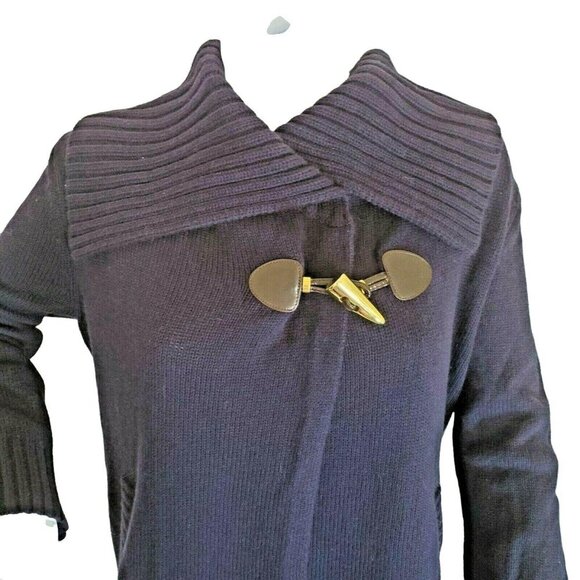 Michael Kors Navy Knit Cardigan Wrap Size S Wool Blend Long Sleeve Shawl Collar - Picture 4 of 9